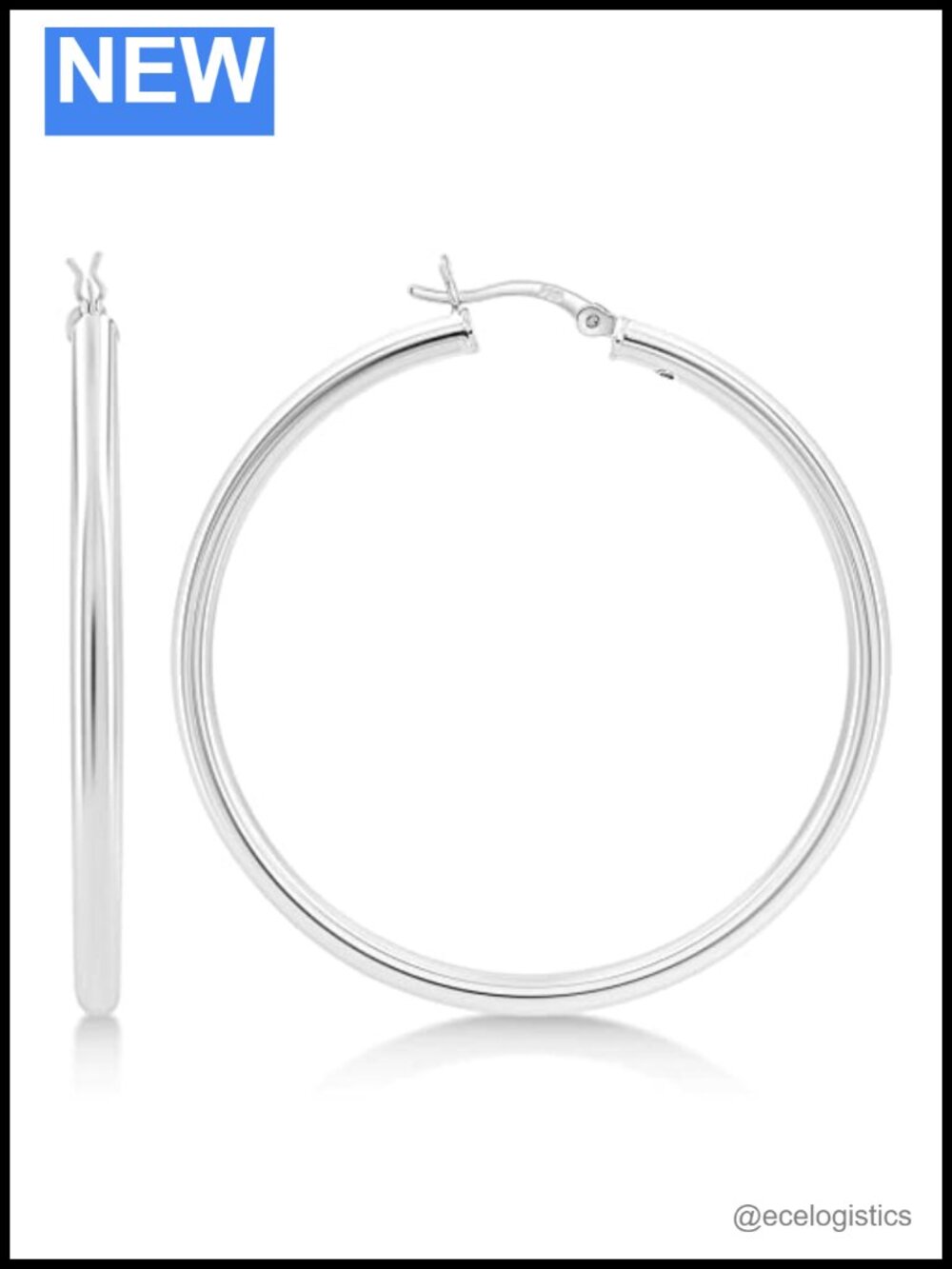 925 Sterling Silver Hoop Earrings Hypoallergenic Click-Top 50mm